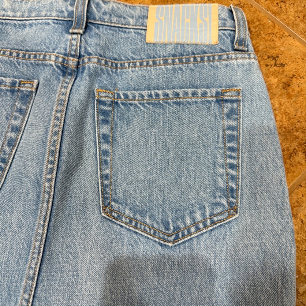MOTHER Snacks Fun Dip Denim Maxi Skirt Light Wash‎ Blue Side Slits Sz 24 P NWT - Picture 10 of 13